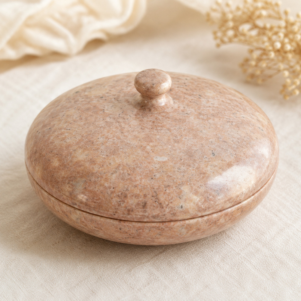 Small Soapstone Trinket Box Lidded Stone Jewelry Ring Holder India